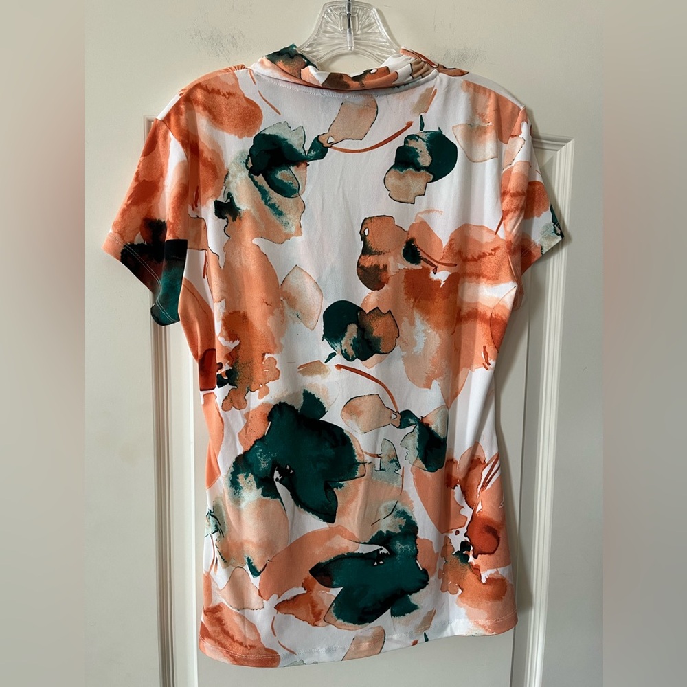DKNY Women's Floral Wrap Blouse - Peach and Green Size Large - Picture 4 of 13